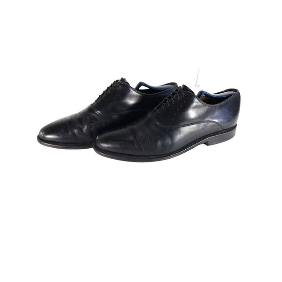 Allen Edmonds Men’s Weybridge US 9,5D Black Leather Medallion Toe Dress Shoes - Picture 1 of 15